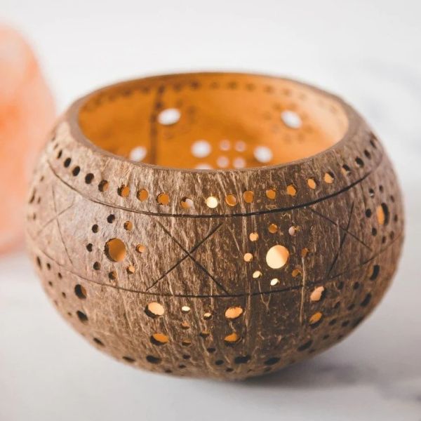 Coconut - Tea light Holder w Tribal Design